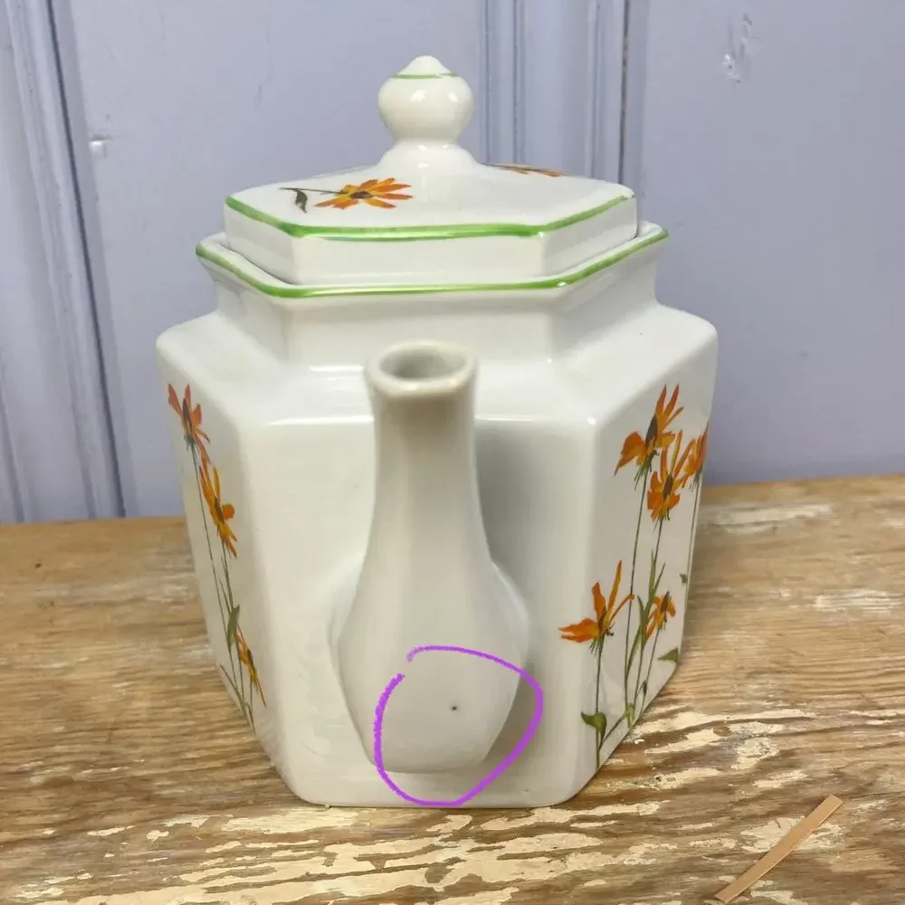 Vintage Toscany Floral Hexagon Teapot Cottagecore Black Eyed Susan Taiwan Flower